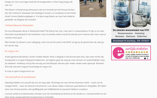 Column 'Van fietsstad tot veilig fietswalhalla'. Geschreven door Doris Furcic. Gepubliceerd op de website van het online stadsmagazine Leuk!070.