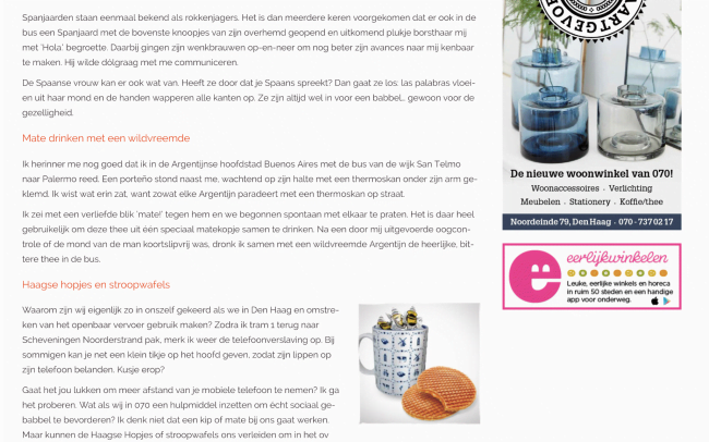 Column 'Haagse hopjes en stroopwafels'. Geschreven door Doris Furcic. Gepubliceerd op de website van het online stadsmagazine Leuk!070.