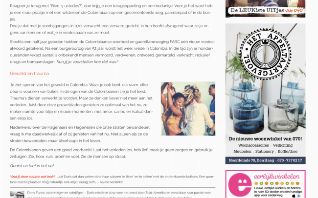 Column 'Geniet en leef nu'. Geschreven door Doris Furcic. Gepubliceerd op de website van het online stadsmagazine Leuk!070.