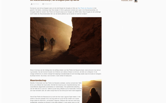 Blog over de Atacamawoestijn in Chili, gepubliceerd op de website van Sawadee.