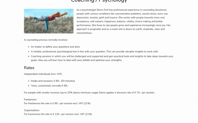 Webtekst met alle informatie over de coaching van Stella Personal Development.