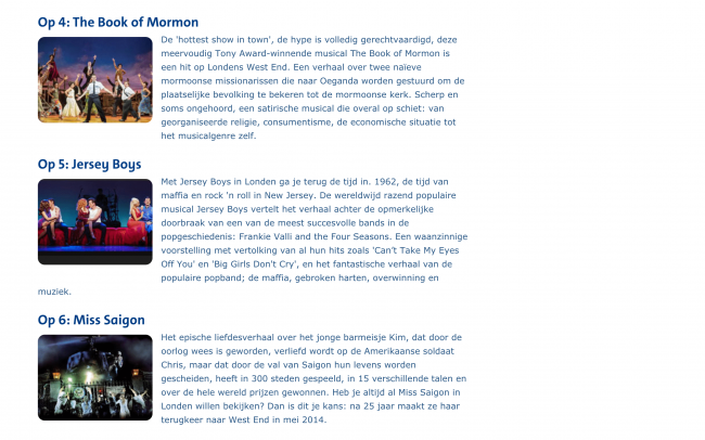 Artikel 'Top 10 West End musicals in Londen' op de website van ANWB